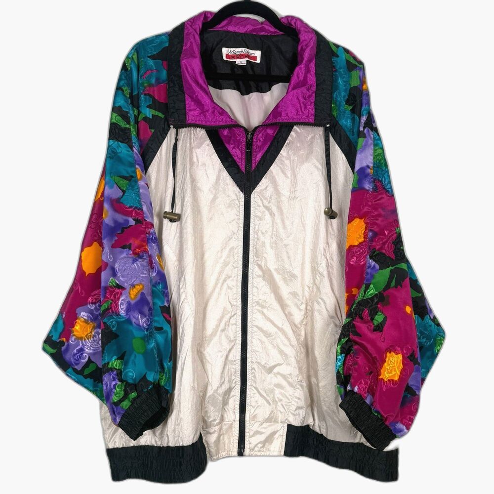 Vintage Maggie Barnes Windbreaker Floral 90s Jacket Womens 3X 4X Nylon